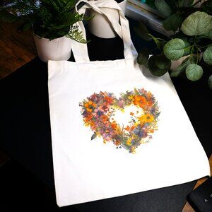 Beautiful Handmade Floral Heart Canvas Tote Bag, books, grocery, women